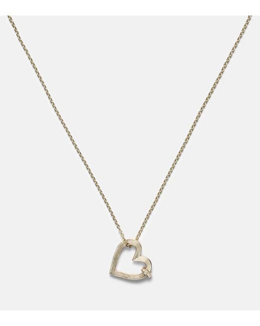 Sydney Evan Metallic Fluted Heart 14Kt Pendant Necklace With Diamonds