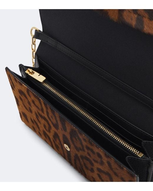 Burberry Brown Leopard-Print Calf Hair Wallet On Chain