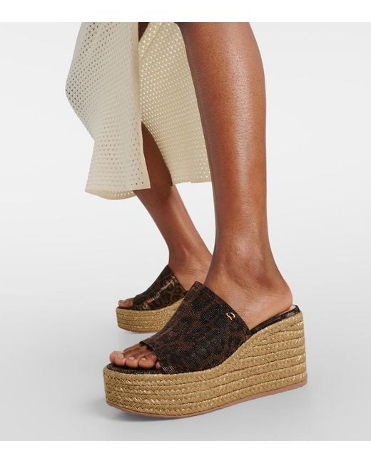 Gianvito Rossi Brown Leopard-Print Espadrille Wedge Mules