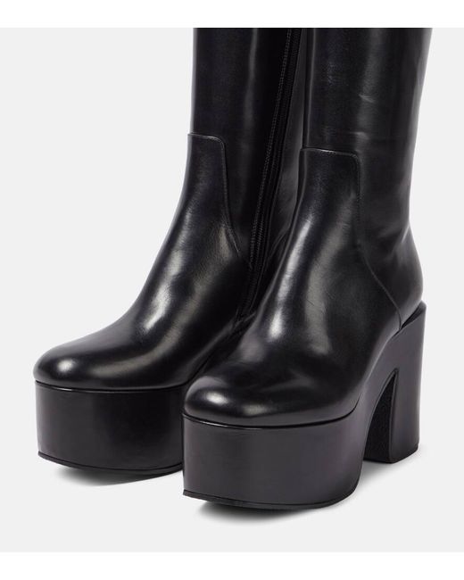 Dries Van Noten Leather Platform Knee high Boots in Black Lyst