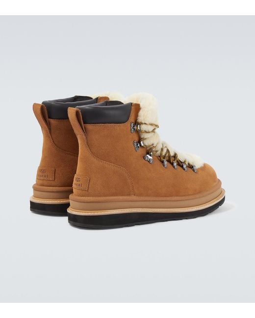 Sacai Brown X Ugg Suede And Shearling Hiking Boots for men