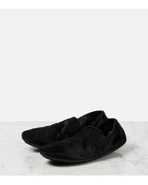 The Row Black Vincit Pony Hair Slip-On Shoes