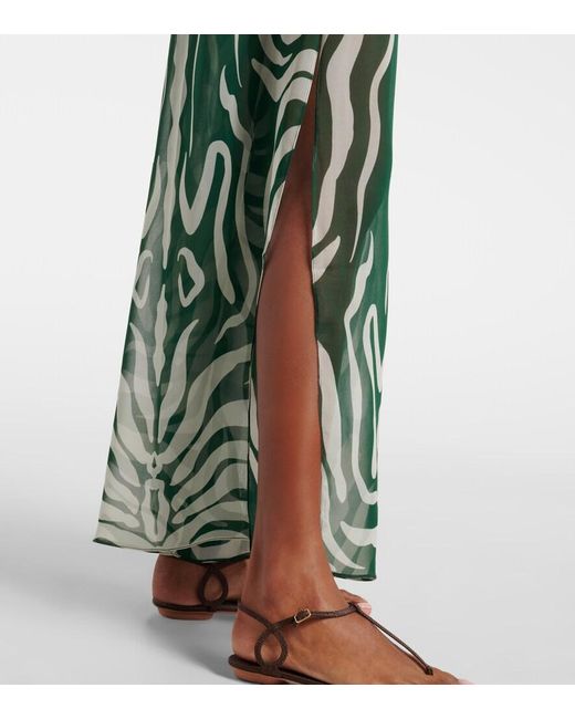 Johanna Ortiz Green Printed Sheer Wide-Leg Pants