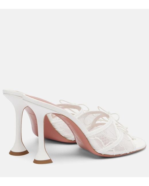 AMINA MUADDI White Eleonora Bow-Detail Lace Mules