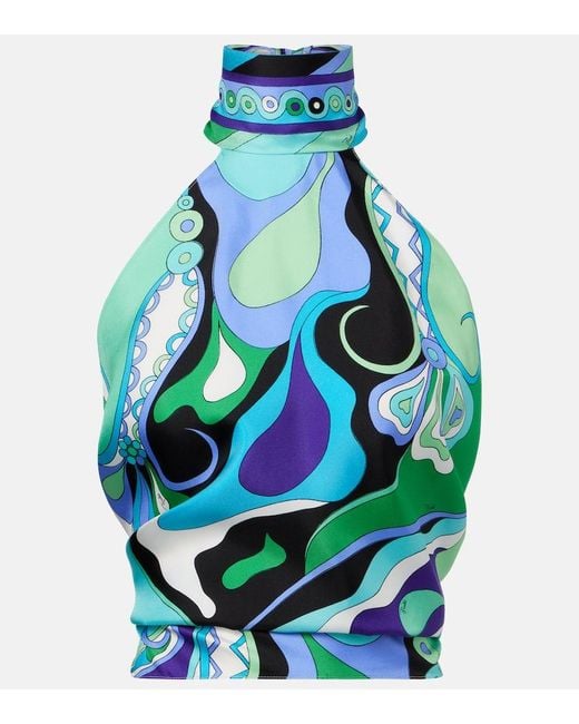 Emilio Pucci Blue Orchidee Silk Top