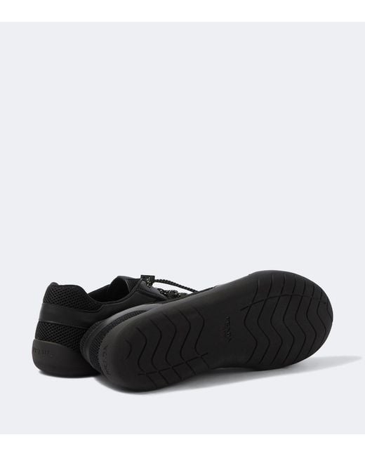 Prada Black Speedrock Leather-Trimmed Sneakers for men