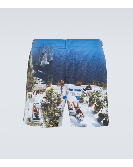 Orlebar Brown Blue Bulldog Printed Swim Trunks for men
