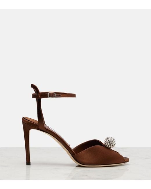 Jimmy Choo Brown Sacora 85 Satin Peep-Toe Sandals