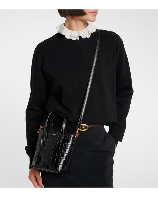 Toy Mini Croc-Effect Leather Tote Saint Laurent en coloris Black