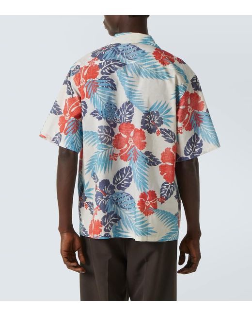 Prada Floral Camp Collar Hemd in Blue für Herren