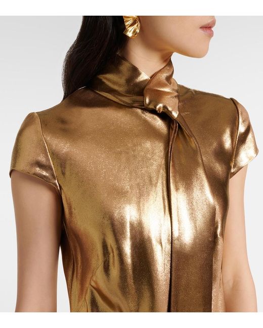 Galvan Metallic Solar Gaze Scarf-Detail Satin Gown