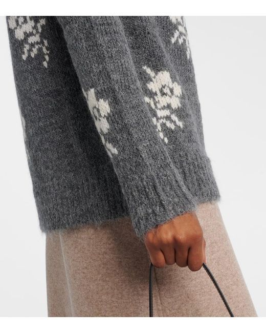 Jil Sander Gray Intarsia Alpaca And Wool-Blend Sweater