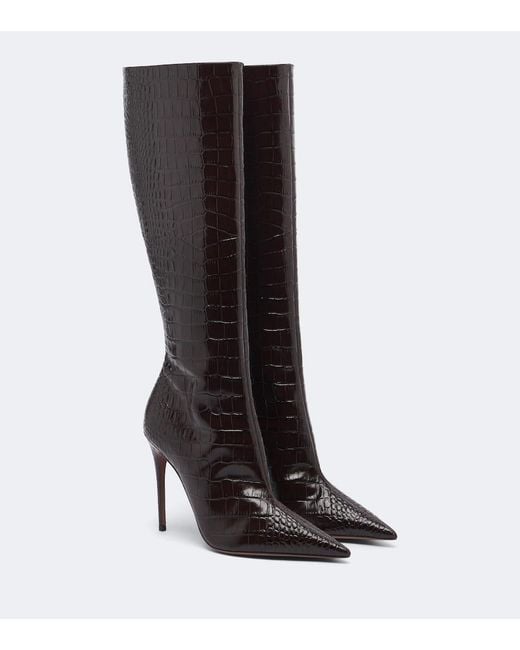 Paris Texas Black Vera Croc-Effect Leather Knee-High Boots