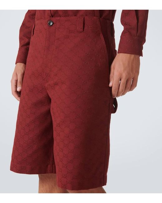 Gucci Red Gg Canvas Cotton-Blend Bermuda Shorts for men