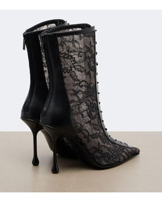 Jimmy Choo Black Scarlett Leather-Trimmed Lace Ankle Boots