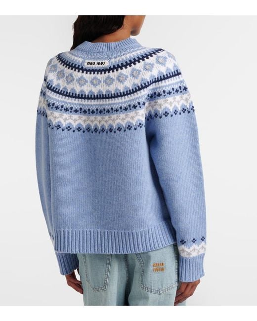 Miu Miu Blue Fair Isle Virgin Wool Jacquard Sweater
