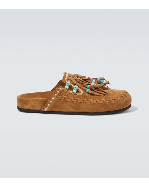 Alanui Brown The Journey Embroidered Suede Mules for men