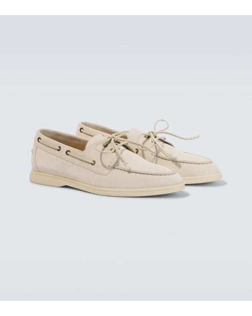 Loro Piana White Sea-Sail Walk Suede Boat Shoes for men