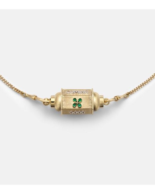 Marie Lichtenberg Metallic Good Things 18Kt Locket Necklace With Emeralds