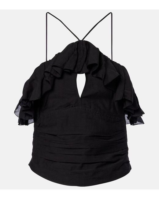 Isabel Marant Black Djimia Halterneck Cotton-Blend Voile Top