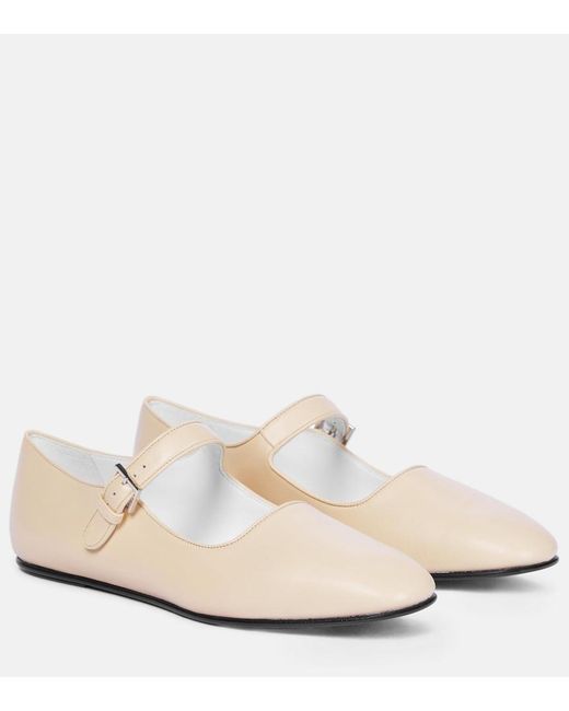 The Row White Ava Leather Mary Jane Ballet Flats