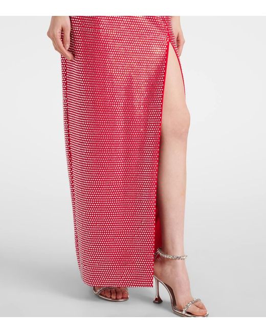 Area Red Crystal-Embellished Halterneck Gown