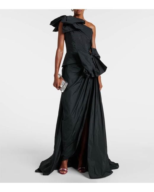 Elie Saab Black Bow-Detail One-Shoulder Taffeta Gown