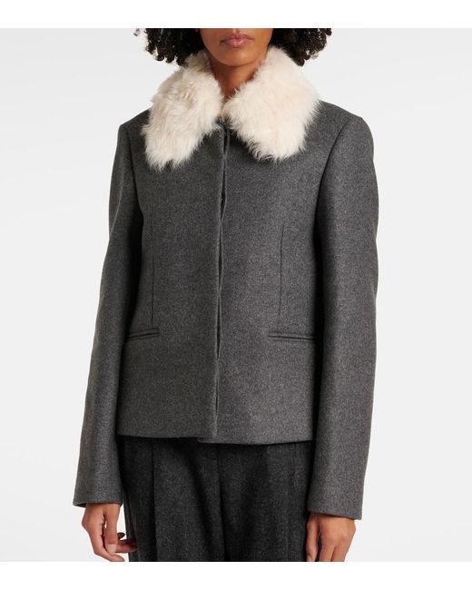 Totême Black Shearling-Trimmed Wool-Blend Jacket