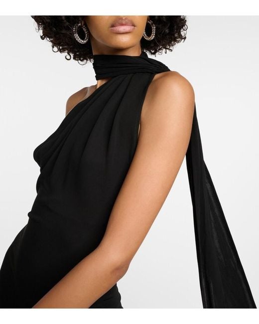 Alex Perry Black Scarf-Detail Open-Back Jersey Minidress