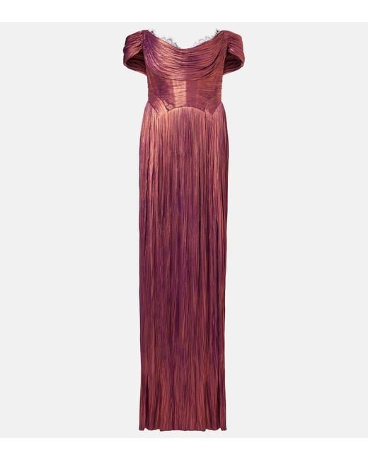 Maria Lucia Hohan Purple Sharon Off-Shoulder Silk Gown