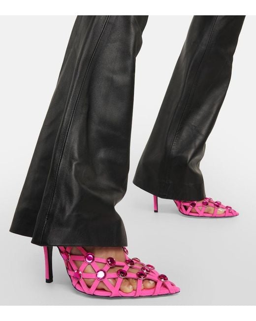 The Attico Pink Verzierte Pumps Grid Aus Veloursleder