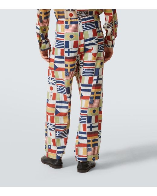 Bode Blue International Printed Linen Straight Pants for men