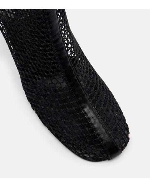 Souliers Martinez Black Fira Leather-Trimmed Fishnet Ankle Boots
