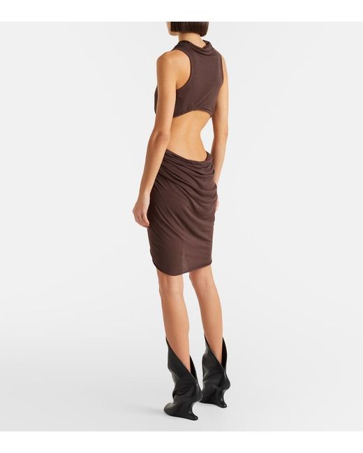 Rick Owens Purple Sunpeel Cutout Gathered Minidress