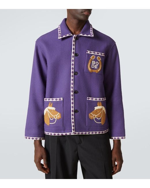 Bode Purple Bronco Embroidered Wool Jacket for men