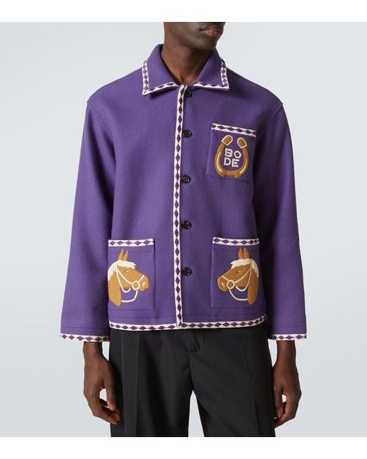 Bode Purple Bronco Embroidered Wool Jacket for men