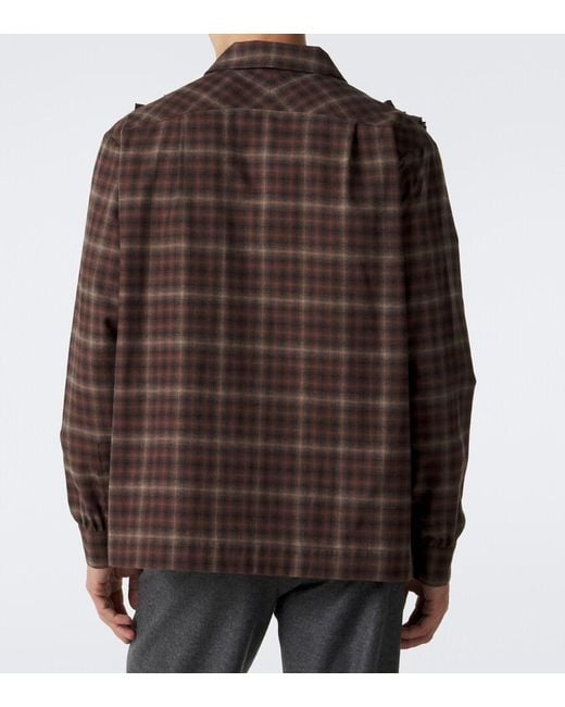 Simone Rocha Brown Ruffled Checked Cotton Flannel Shirt for men