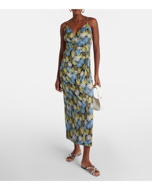 Diane von Furstenberg Green Saavya Printed Jersey Maxi Dress