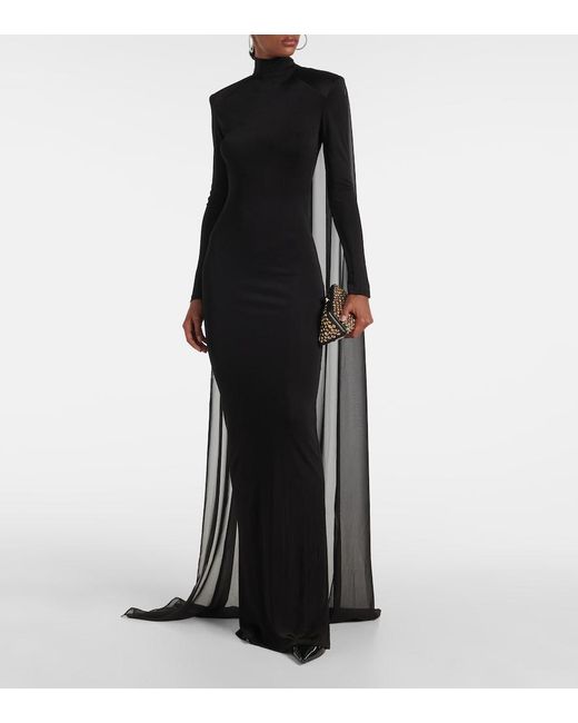The New Arrivals Ilkyaz Ozel Black Xanthe Jersey Tulle Gown