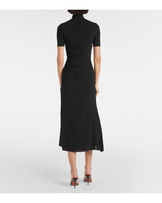 Alaïa Black Draped Asymmetric Midi Dress