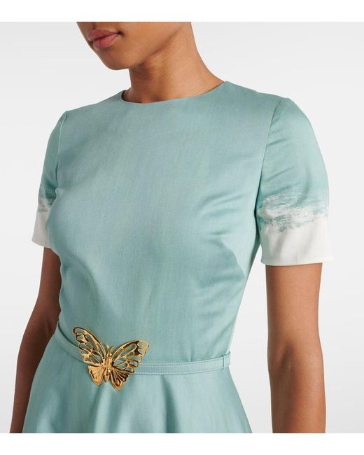 Oscar de la Renta Blue Embellished Cotton-Blend Poplin Midi Dress