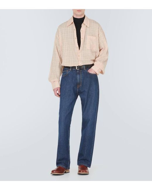 Our Legacy Natural Borrowed Checked Cotton-blend Seersucker Shirt for men