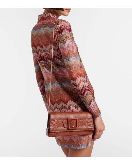Manolo Blahnik Brown Maygot Snake-Effect Leather Clutch