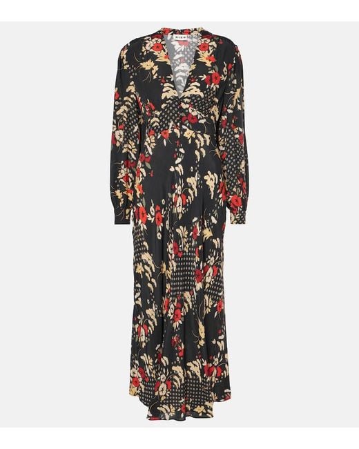 Rixo Black Trula Floral-Print Maxi Dress