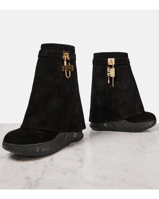 Givenchy Black Shark Lock Biker Suede Ankle Boots