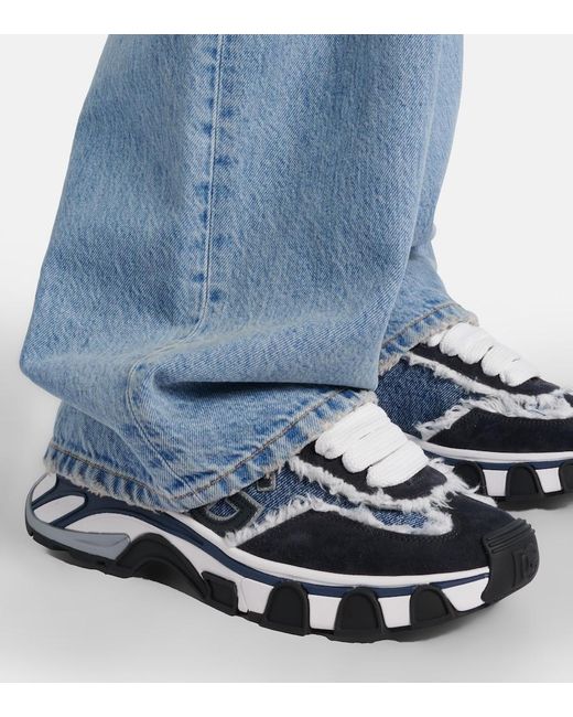 Dolce & Gabbana Blue Runner Distressed Denim Sneakers