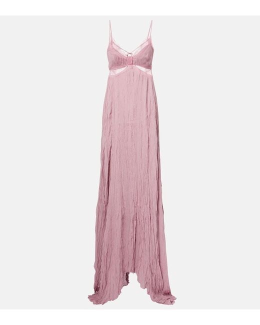 Blumarine Pink Lace-Trimmed Plisse Georgette Gown