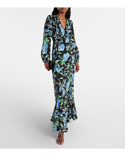 Abito Lungo Seline Con Stampa Floreale di Diane von Furstenberg in Blue