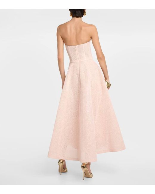 Monique Lhuillier Natural Embroidered Strapless Gown