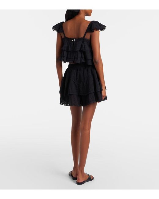 Poupette Black Thia Crochet-Trimmed Cotton Shorts